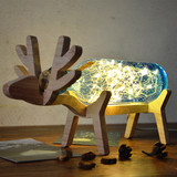 宜家创意实木手工玻璃小夜灯台灯小鹿灯火树银花圣诞生日礼品包邮
