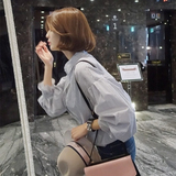2016春季新款韩版宽松娃娃衫纯棉长袖衬衫条纹灯笼袖女士衬衣