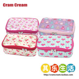 Cram Cream日本可爱淑女 手提箱式缎面 方型化妆包 旅行收纳包