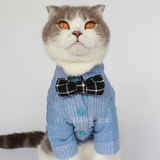 VIVIi呀包邮妮克威尔宠物用品泰迪狗衣服猫咪纯棉蓝细条衬衫衬衣