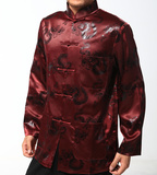 正装米尼也中国风唐装男式真丝绸龙上衣盘扣秋冬古装男士长袖外套