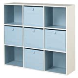 89x24x80cm蓝白色简约3层9方格5布抽屉落地组合收纳储物置物书柜