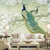 欧式墙纸壁画 卧室电视墙壁画壁纸沙发壁纸中式宫廷3D孔雀壁画