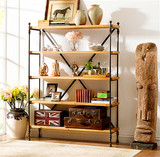 特价铁艺创意多层置物架 实木简易宜家书柜架组合 时尚中式展示柜