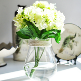 创意客厅玄关餐桌麻绳透明玻璃花瓶绣球花假花仿真花花艺整体套装