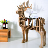北欧创意公鹿置物架 原木麋鹿书架 样板间动物家具 装饰落地摆件