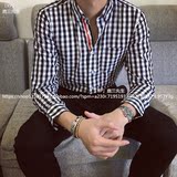男士薄款长袖衬衫修身韩版学生格子衬衣男装休闲tb衬衫英伦潮男