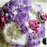 紫白色结婚礼韩式新娘手捧花玫瑰珍珠娟纱蕾丝水钻饰DIY材料包邮