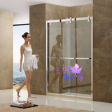 上海304不锈钢淋浴房卫生间洗澡间玻璃隔断一字型形移门屏风定制
