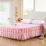 粉红色双层蕾丝床裙淡色花边床罩床笠床单1.5米1.8米2米床上用品