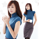 2015韩版秋冬新款高领短袖修身针织衫女套头半袖毛衣打底衫潮包邮