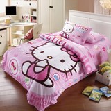 KT猫单人床单 迪士尼儿童卡通粉色纯棉三件套 高低床上用品套件