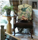 美式带扶手餐椅新古典欧式书房客厅布艺印花实木书椅休闲椅沙发椅