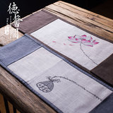 德馨阁手绘棉麻布质 桌旗中式布艺茶席 茶巾茶具垫桌布 茶道零配