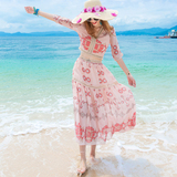 2016海边沙滩度假修身雪纺连衣裙夏 波西米亚两件套大摆半身长裙