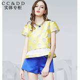 CCDD专柜正品2016夏新款女时尚波点提花假两件套短袖衬衫