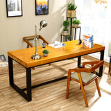 loft美式复古会议桌实木餐桌椅不锈钢长电脑桌铁艺餐桌书桌办公桌