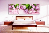 粉色玫瑰/花卉/墙画壁画挂画 卧室床头装饰画 客厅无框画三联版画