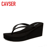 CAVSER 夏季新款时尚欧美风女式夹脚高跟人字拖厚底凉拖鞋沙滩鞋