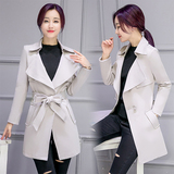 2016秋装新品时尚韩版女装气质修身腰身中长款开衫长袖外套风衣潮