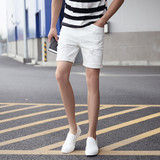 夏季新款 韩版男士修身破洞5分裤短裤潮男纯色可卷边休闲五分裤子