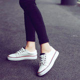 女版小白鞋学生舒适平底单鞋潮低跟圆头低帮深口青年运动板鞋白色