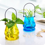 加厚彩色透明悬挂式玻璃花瓶创意室内植物小吊瓶简约水培花卉容器