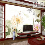 中式古典大型壁画 客厅卧室电视背景墙壁纸无缝定制水墨荷花墙纸