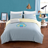 100%纯棉四件套北欧美式简约刺绣床单床品 单双人床纯色被套枕套