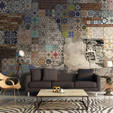 波普风格墙纸复古个性花纹砖纹咖啡厅大型壁画客厅沙发背景墙壁纸