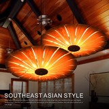东南亚中式卧室圆形木皮吊灯 日式田园餐厅创意木艺灯具木皮吊灯