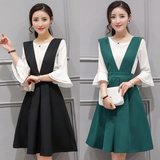 2016春装新款女装韩版修身连衣裙夏雪纺中长款时尚背带裙两件套装