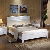 工匠 白色全实木床1.5米 双人床1.8简约现代卧室床婚床中式橡木床