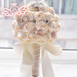 韩式新娘手捧花球结婚礼物带水钻婚庆摄影道具花绸缎仿真玫瑰花球