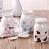 创意奶牛早餐杯陶瓷麦片牛奶咖啡杯带盖勺小号亲子学生儿童马克杯