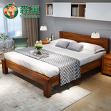 北欧实木床双人1.5m1.8米chuang全实木简易简欧橡木床硬板木头床