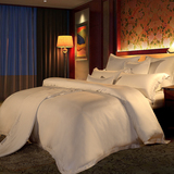 五星级酒店四件套白色 欧美式简约纯色100%双面天丝 定制圆床床笠