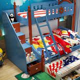 儿童床上下床带护栏双人上下铺实木双层床子母床组合地中海高低床