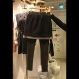 韩国代购2016冬装包臀保暖加绒加厚显瘦假两件裤裙女修身外穿长裤