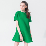 LYMK原创设计 2016春夏新款 荷叶边下摆宽松A字短袖连衣裙 绿色