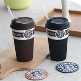陶瓷水杯马克杯星巴克杯子咖啡杯创意牛奶杯随手杯带盖送勺垫包邮