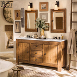 美式橡木浴室柜组合落地洗脸盆柜实木仿古复古洗手盆柜面盆柜包邮