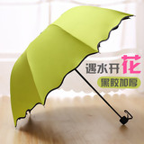 韩版两用晴雨伞遇水开花折叠太阳伞创意女遮阳伞黑胶防晒防紫外线