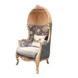 美式实木雕花蛋壳椅欧式新古典布艺太空椅后现代休闲阳台卧室家具