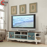 美式复古乡村彩绘实木电视柜 地中海欧式韩式艺术现代田园电视柜