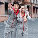 2014秋季卫衣套装新款韩版运动套装情侣装两件套短袖连帽女休闲