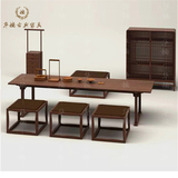 新中式实木茶桌椅组合餐桌会议桌老榆木禅意家具会所茶台长条案桌