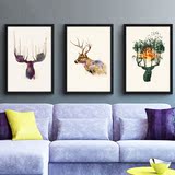 北欧麋鹿装饰画创意组合现代客厅三联画挂画卧室沙发墙画壁画有框