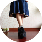 时光里的店日系学院风厚底松糕鞋 黑白拼色单鞋Lolita软妹女鞋子