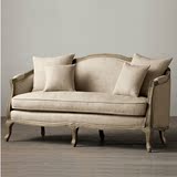 美式做旧沙发实木水曲柳单双三人组合法式复古小户型布艺亚麻定制